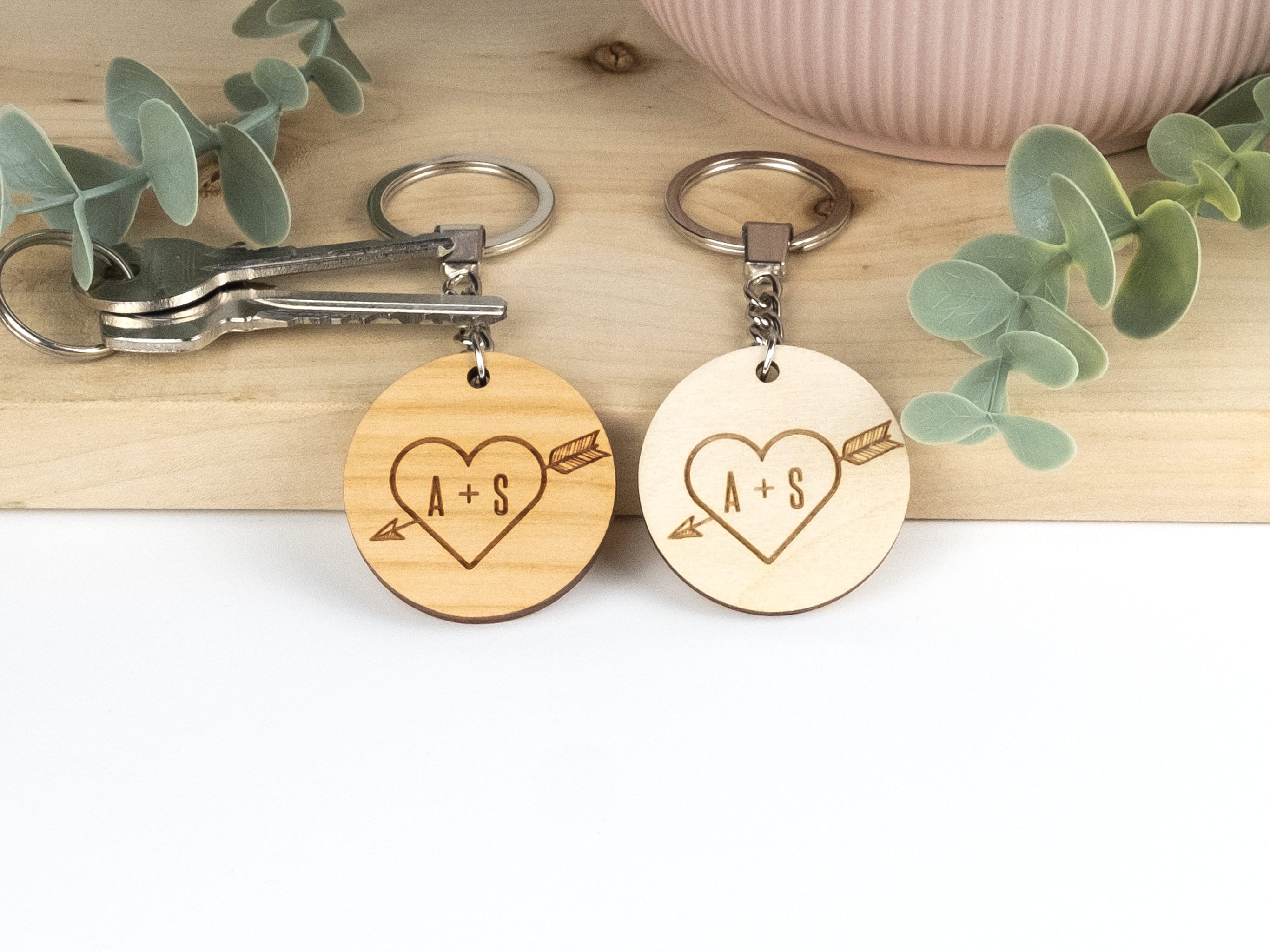 threepeakscompany Valentines Day Gift for Him, Key to My Heart, Personalised Valentine Gift, Couples Keyring, Valentine Gift for Her Personalised Wood Keyring